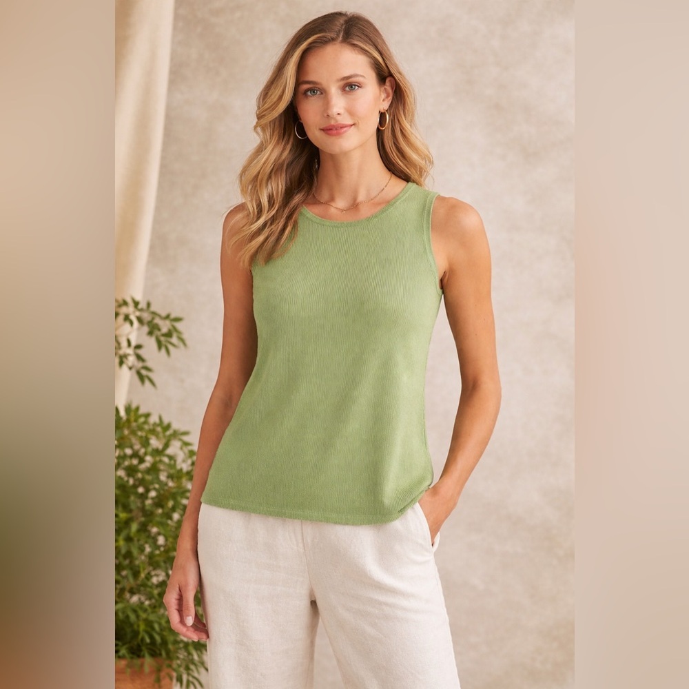 NEW Peruvian Connection Pima Cotton Knit Sweater Tank Spring Green XL Sleeveless